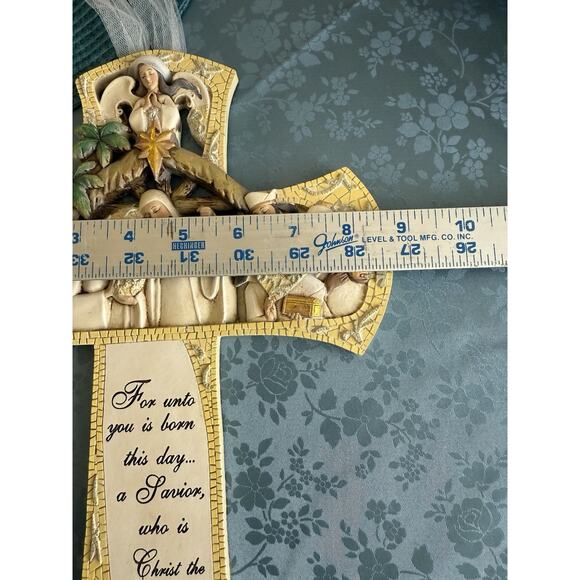 Nativity Scene Cross Wall Hanging “For Unto You Is Born” Christian Decor 10x9” - Picture 7 of 7